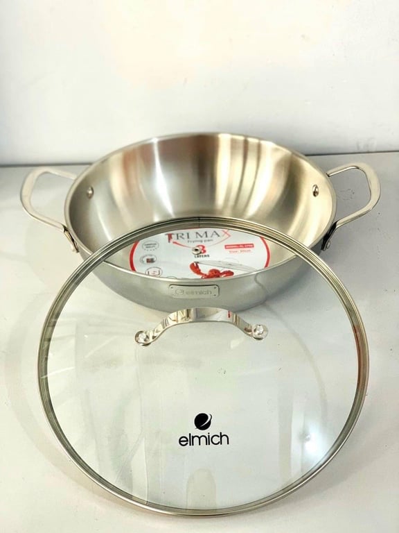 CHẢO XÀO INOX CAO CẤP 3 LỚP ĐÁY LIỀN ELMICH TRIMAX size 28-30