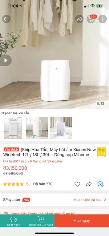 Máy hút ẩm 𝑵𝒆𝒘 𝑾𝒊𝒅𝒆𝒕𝒆𝒄𝒉  dung tích 12L-18L