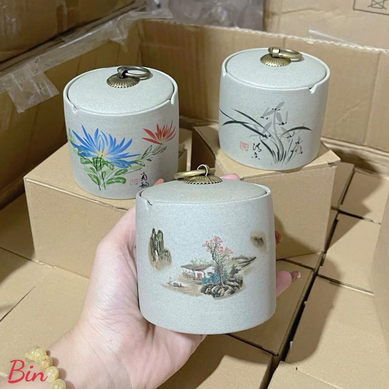 Gạt Tàn Thuốc Lá Bằng Gốm Tử Sa Hoạ tiết Hoa Lá Cổ Điển