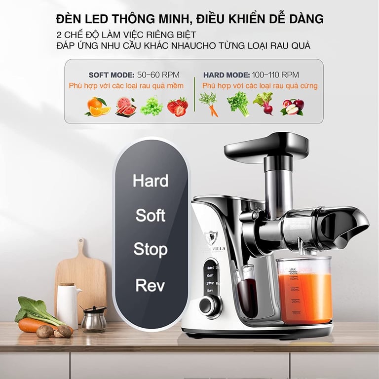 Máy Ép Trái Cây Tốc Độ Chậm Trục Ngang Kaisa Villa KV-ZS168