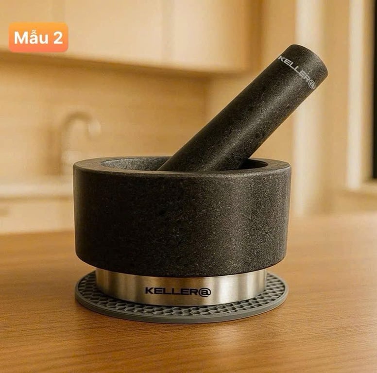 Bộ chày cối đá tự nhiên Granite nguyên khối Keller 14cm