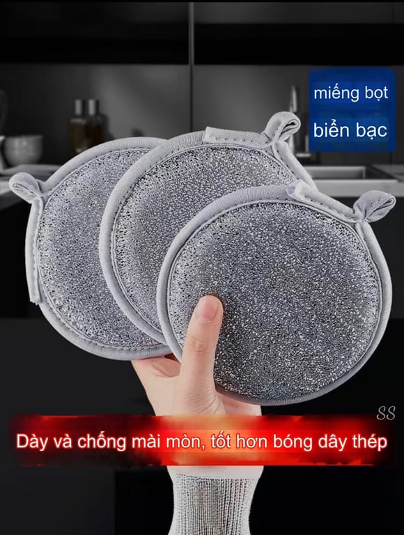 Set 3 miếng bọt biển kèm Cọ rửa xoong nồi