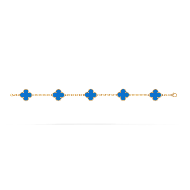 Lắc tay Vintage Alhambra bracelet, 5 motifs (Blue)