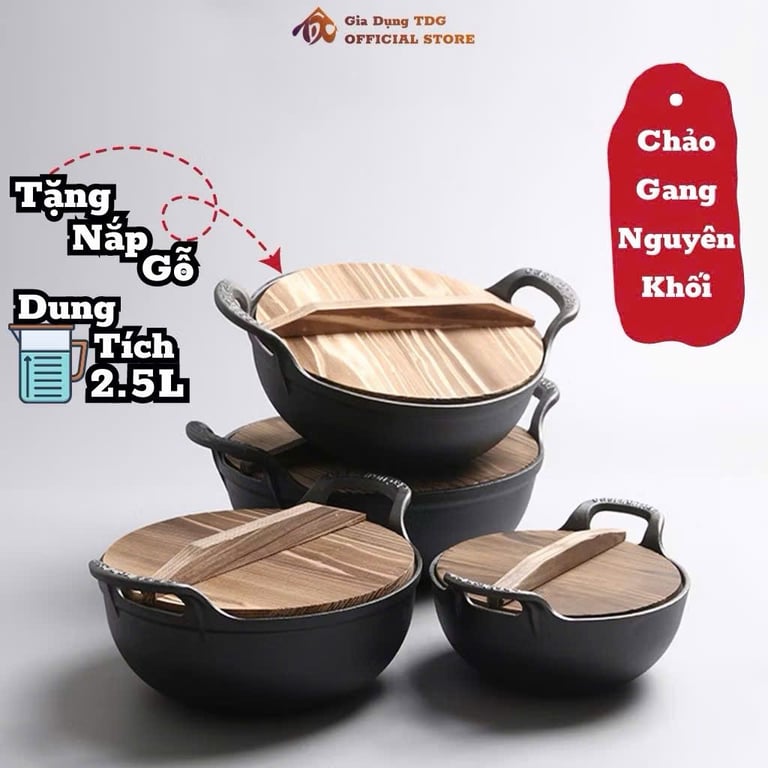 ⭐️KLE91. Nồi gang nắp kính/gỗ