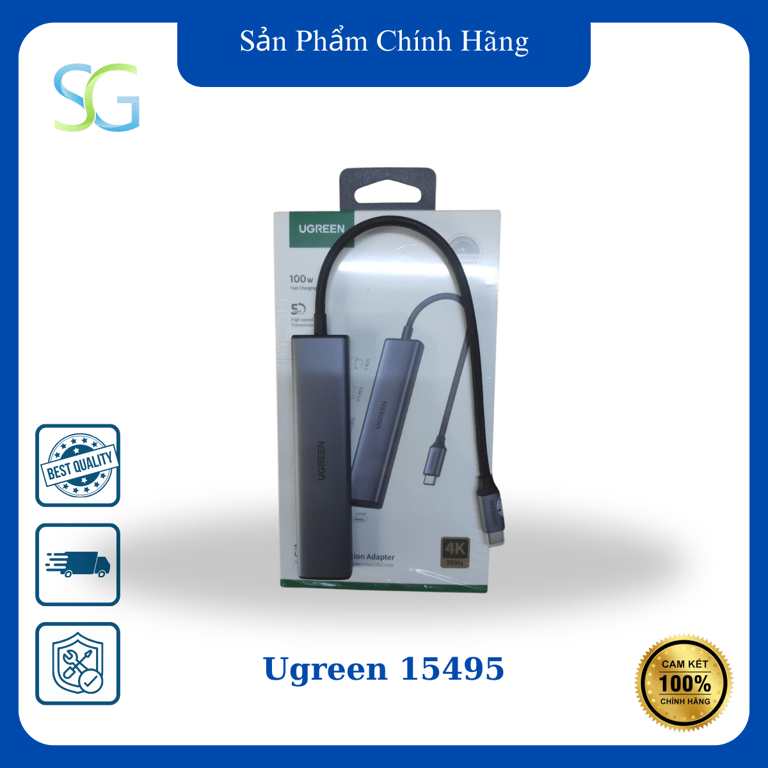 Hub USB Type-C 5 Trong 1 Ra HDMI 4K@30Hz, USB 2.0, USB 3.0, Sạc PD 100W Ugreen 15495