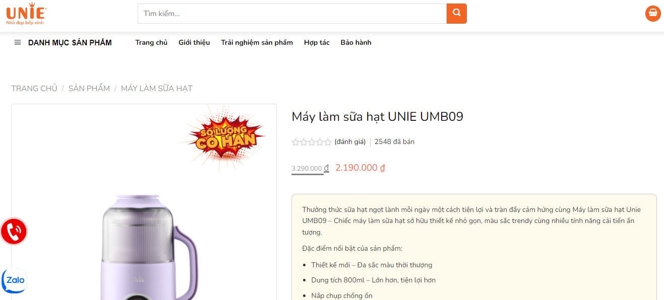 MÁY LÀM SỮA HẠT UNIE UMB09