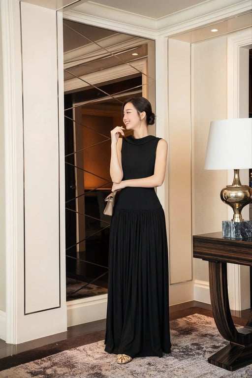Đầm dài đen hở lưng