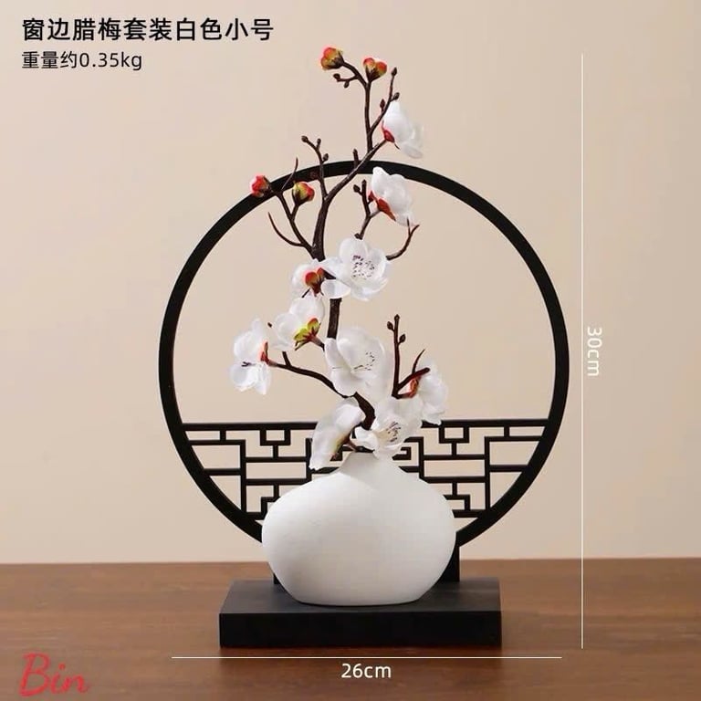 Bộ Bình Hoa Gốm Cao Cấp Kèm Bình Phong Cổ Trang Decor Tết 2025
