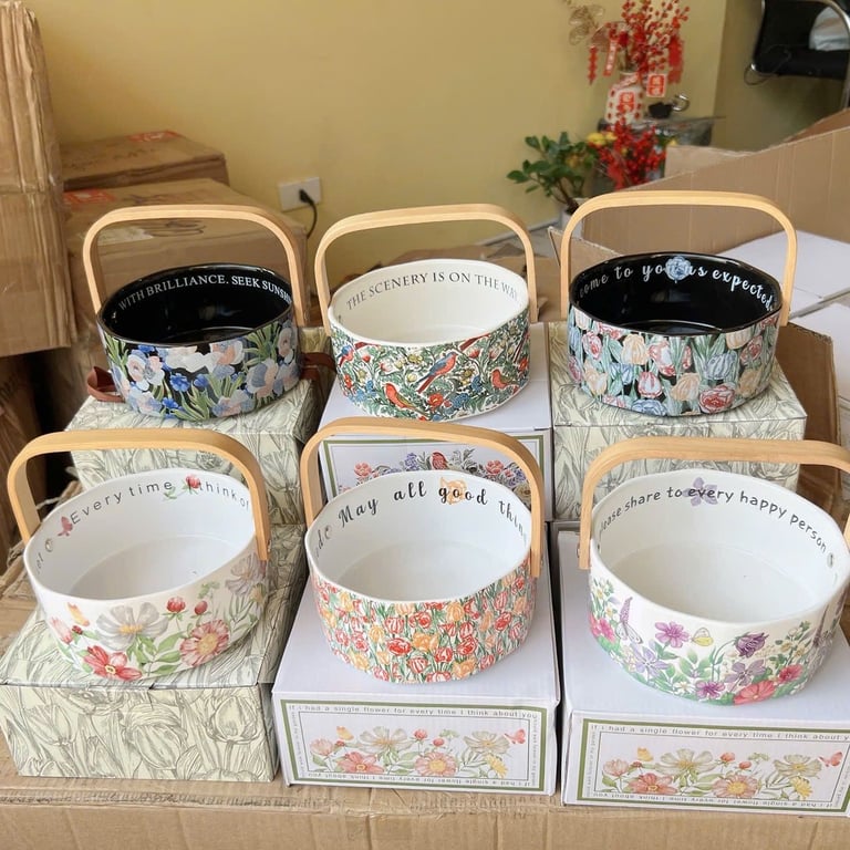 Giỏ đựng đồ ăn nhẹ, đựng trái cây khô, kẹo,...gốm sứ thiết kế theo phong cách Bắc Âu tinh tế