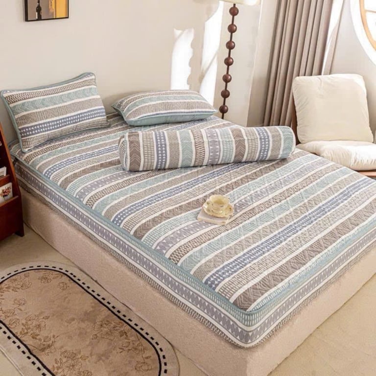 Set 5 món chăn ga gối Mẫu kẻ vintage cực sang mà nhã nhặn