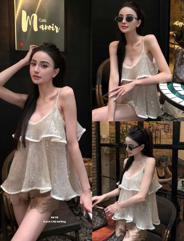 Set áo 2 dây phối quần sócc cạp cao