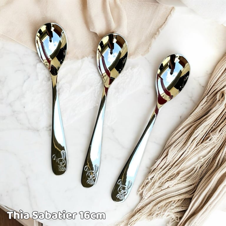 Set 5 thìa/dĩa inox cao cấp cán họa tiết Sabatier 16cm