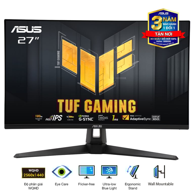 Màn Hình Gaming ASUS TUF Gaming VG27AQ3A (27.0 inch/ QHD+/ IPS/ 180Hz/ 1ms/ FreeSync)