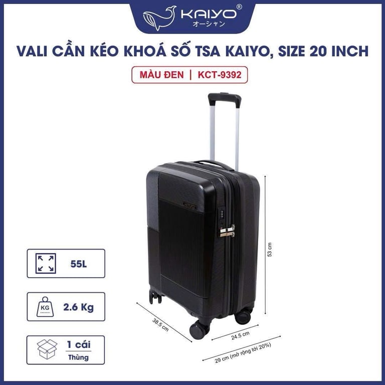 Vali cần kéo khóa số TSA Kaiyo 20 inch