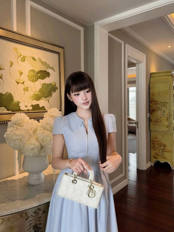 Váy sơ mi kẻ sọc có khoá kéo Chouchou
