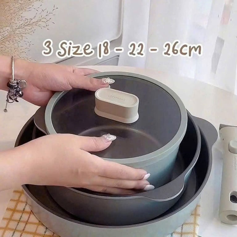 Bộ nồi chảo chống dính Suit Lock&Lock Detachable 18cm - 22cm - 26cm một tay cầm có thể tháo rời SDE1181IHS01