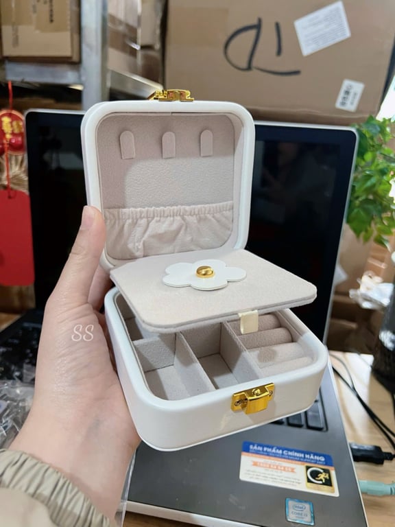 Cốp Hộp Da PU Có Gương , Đựng Đồ Trang Sức