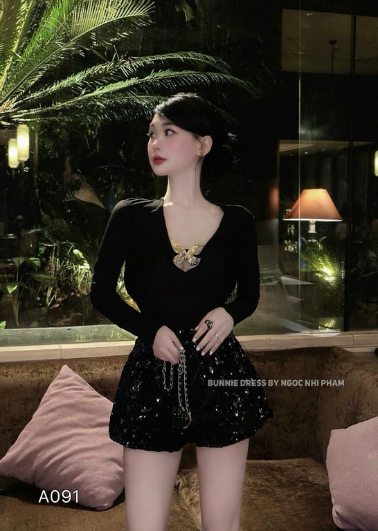 A091- set áo ôm quần lấp lánh