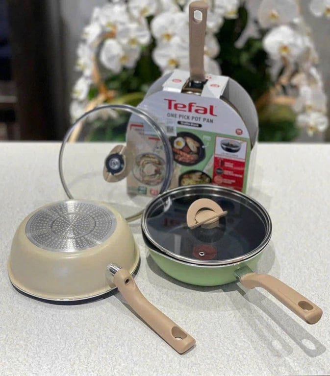 Chảo rán sâu lòng Tefal size 22 và 24cm có nắp
