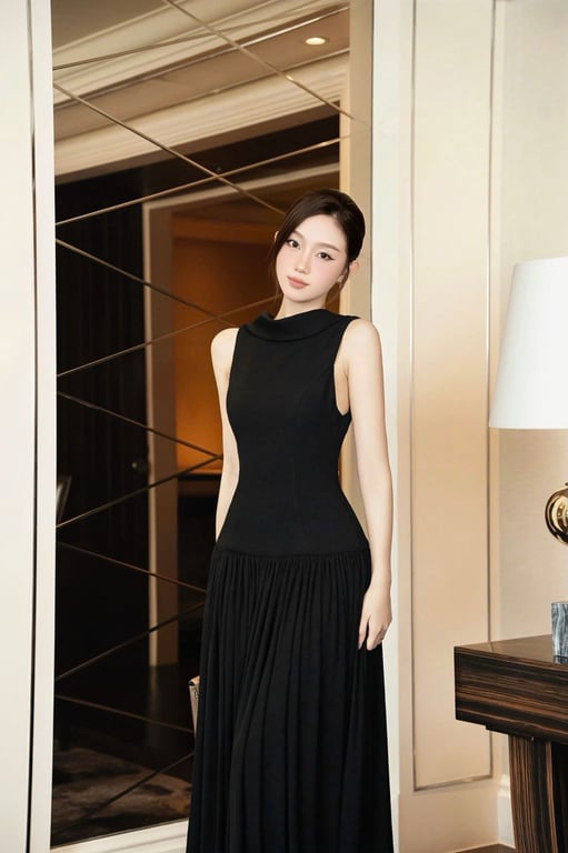 Đầm dài đen hở lưng