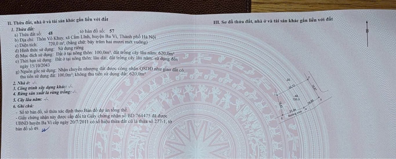 720m2, có 100m2 đất ở, 2 mặt tiền dài 4 mặt thoáng đẹp tại Ba Vì, Hà Nội