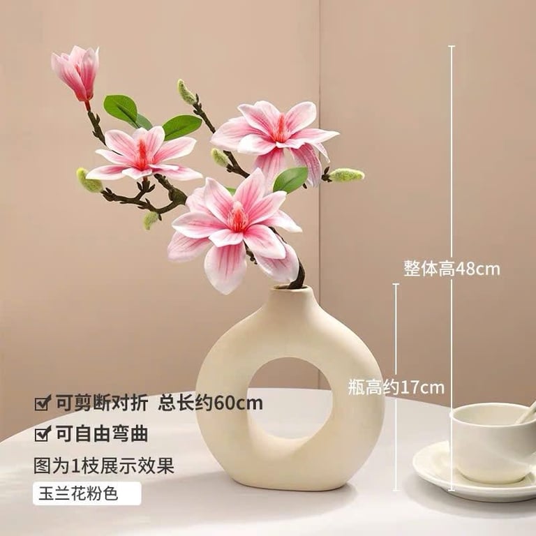 Bình Gốm Sứ Kèm 2 Cành Hoa Mộc Lan