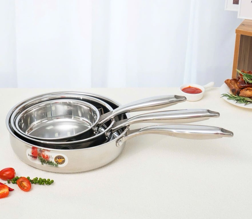 CHẢO INOX 3 LỚP LIỀN KHỐI KALPEN KAZLER OZ 16, 20, 24CM