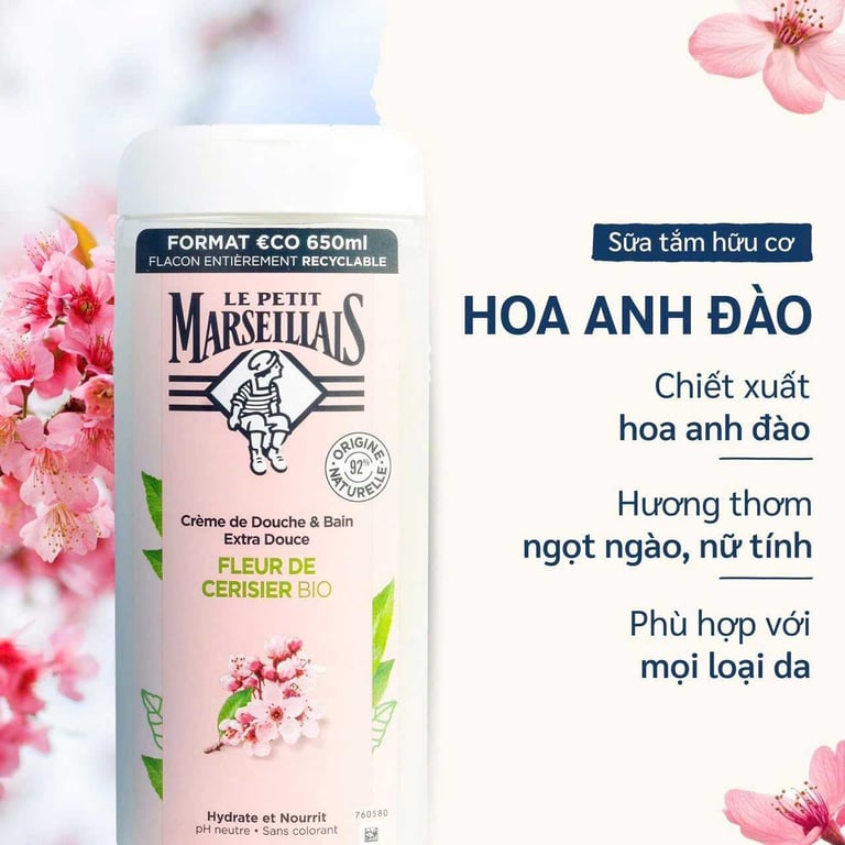 Sữa tắm Marseillais Pháp hương hoa anh đào 650ml