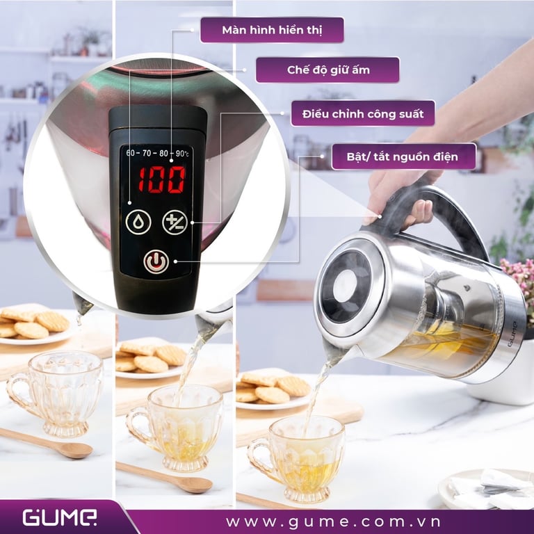 ẤM SIÊU TỐC GUME THUỶ TINH KÈM LÕI LỌC GMEK2201 1.7L