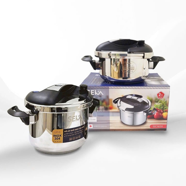 NỒI ÁP SUẤT ĐÁY TỪ SEKA 5859- Van kép 3 cấp an toàn 🔰 TẶNG KÈM VUNG KÍNH 4L & 6 L