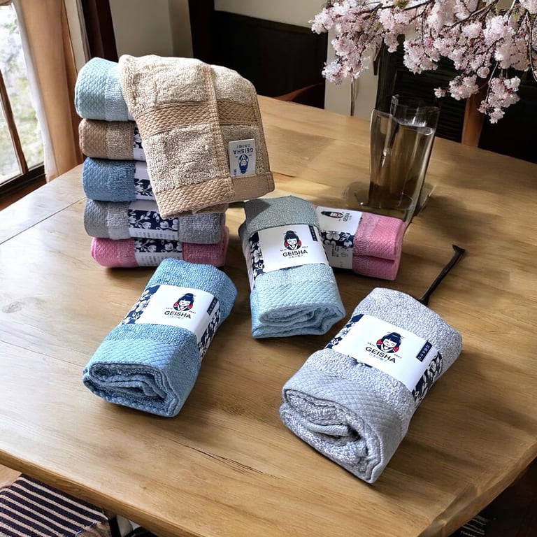 set 10c Khăn mặt sợi tre Geisha – Nhật Bản 🇯🇵