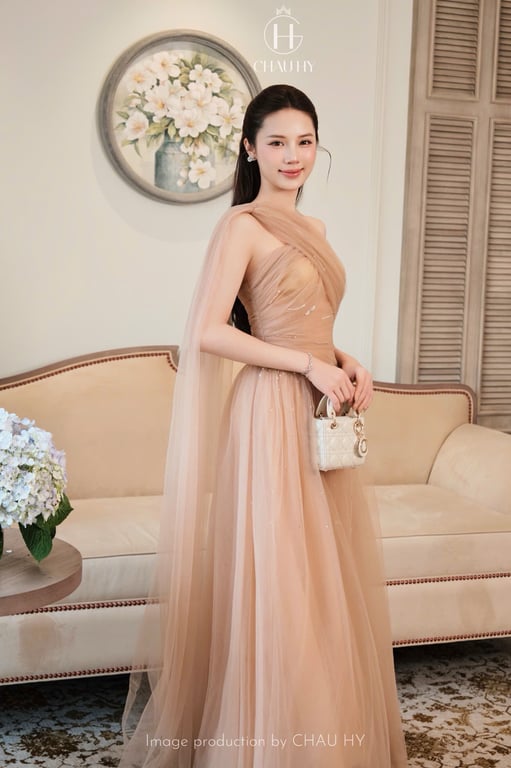 Đầm lệch vai đính đá ( size S ) chau hy