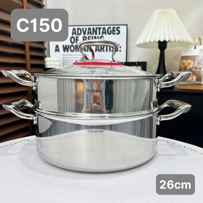 Bộ nồi kèm xửng hấp mẫu mới 2 tầng Chockmen 26cm - C150😍