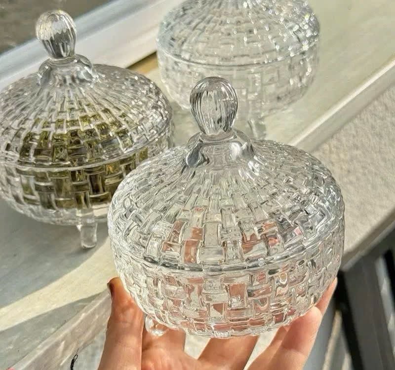 Set 3 Thố Mứt Thuỷ Tinh Pha Lê Có Nắp Cao Cấp