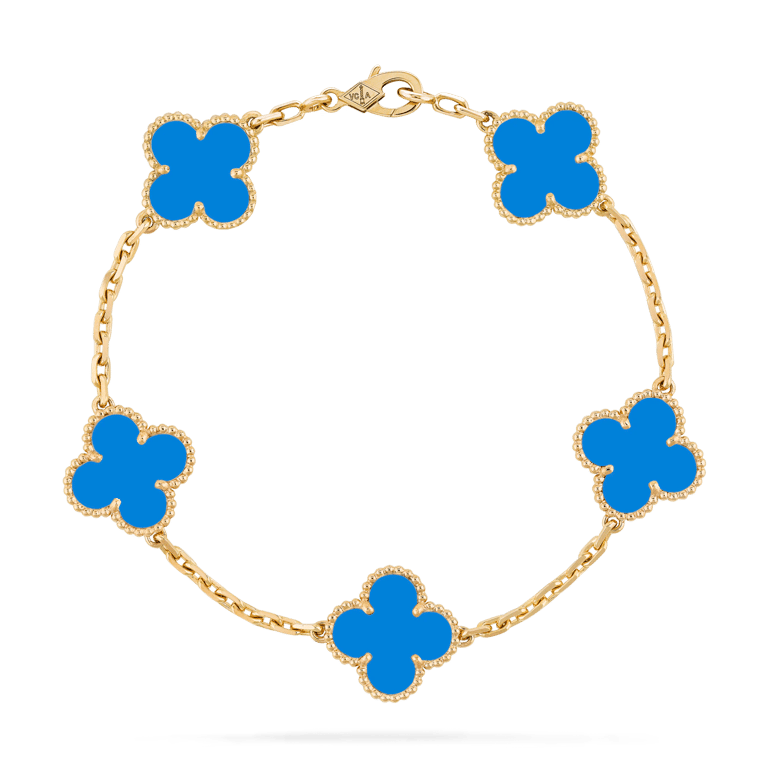 Lắc tay Vintage Alhambra bracelet, 5 motifs (Blue)