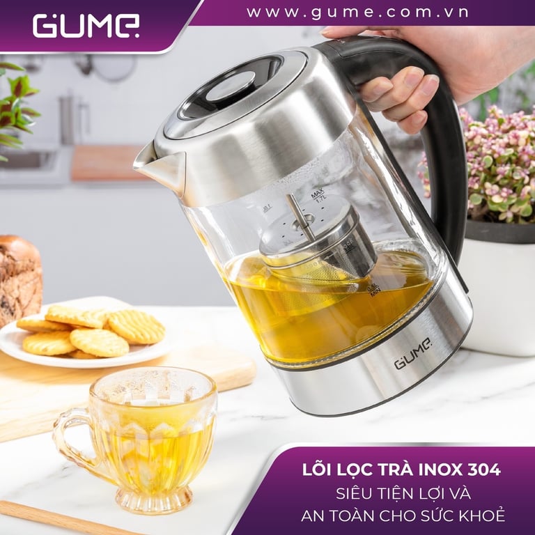 ẤM SIÊU TỐC GUME THUỶ TINH KÈM LÕI LỌC GMEK2201 1.7L