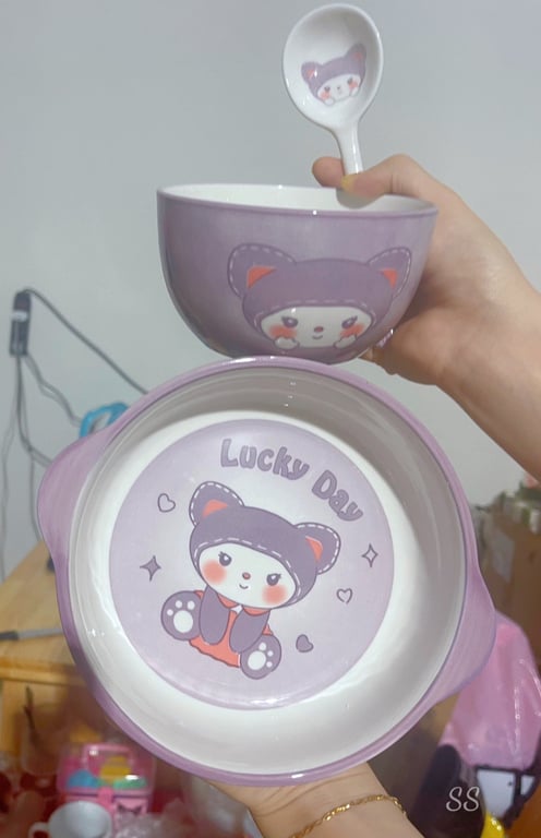 Set Bát Sứ Kèm Thìa Hình Gấu Cute
