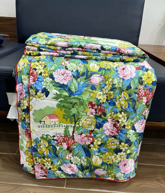 NC125 - Chăn Lụa Tơ Tằm Họa Tiết Hoa Cỏ Nhiệt Đới 2mx2m3