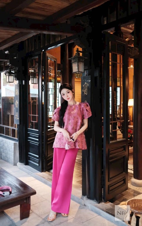 Set PP Nếp gấm hoa - hồng đậm S/M