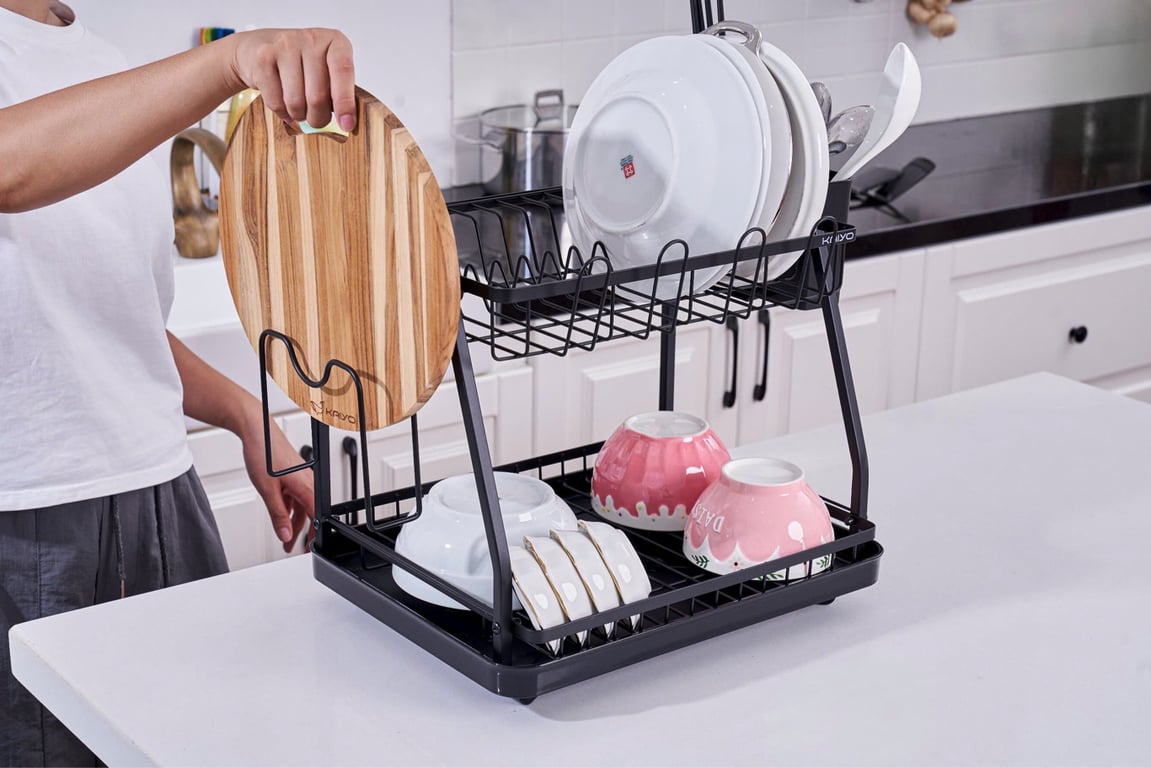 Giá úp bát 2 tầng có khay hứng thoát nước mọi hướng Kaiyo