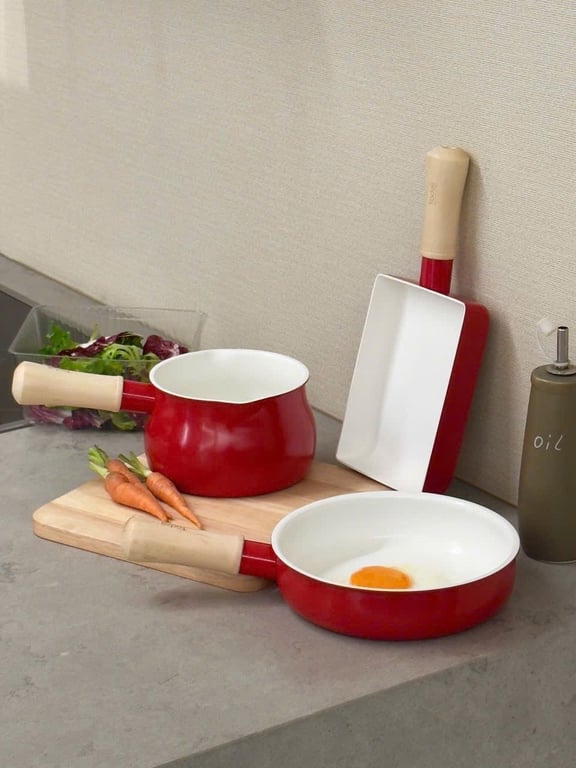 chảo, quánh mini chống dính ceramic, cán gỗ Todaii Nhật Bản