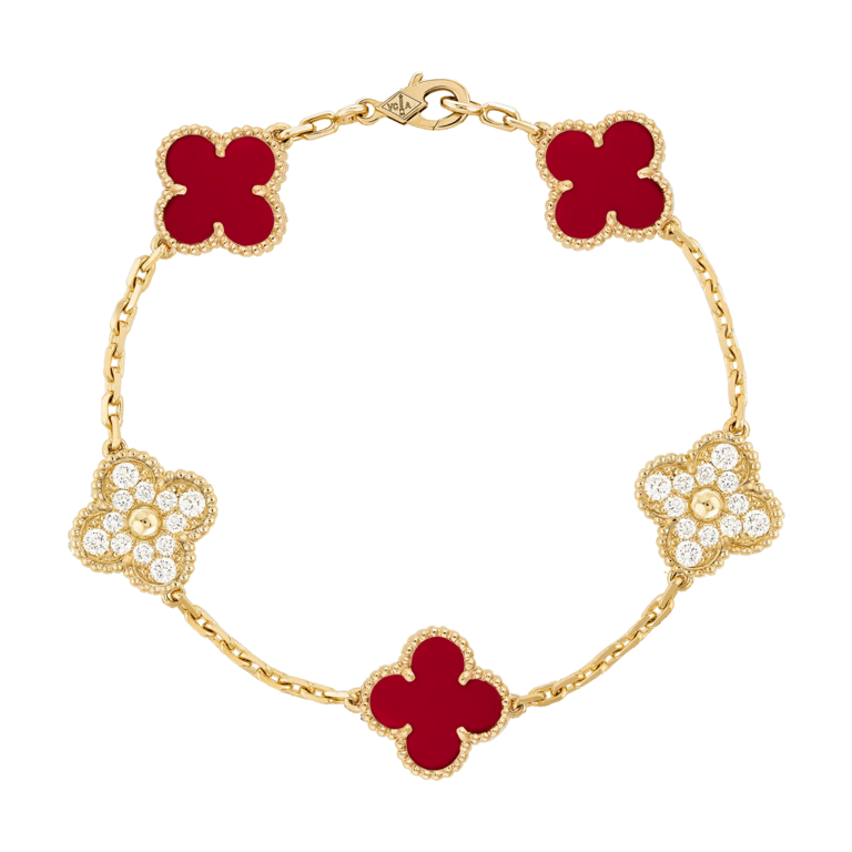 Vòng Đeo Tay Van Cleef & Arpels Vintage Alhambra Bracelet, 5 Motifs VCARP7RP00 Màu Vàng Hồng