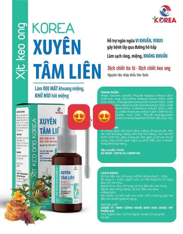 Xịt họng xuyên tâm liên c/30ml