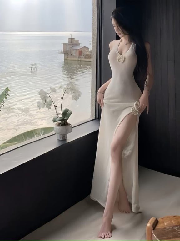 Váy lưới trắng dài xẻ cao - DT212
