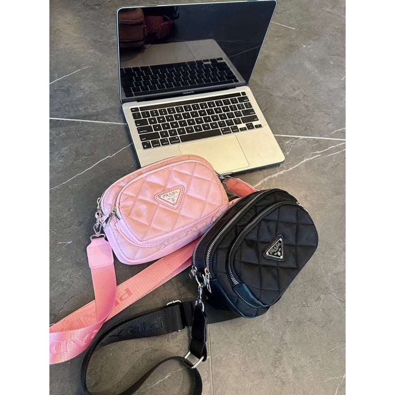 Túi đeo chéo Prada new vải dù ô trám 3 ngăn