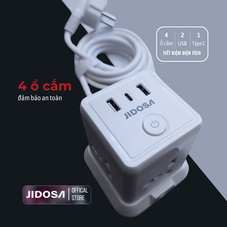 Ổ CẮM ĐIỆN THÁP VUÔNG JIDOSA 3000W  4 cắm, 8 ổ cắm, 12 ổ cắm