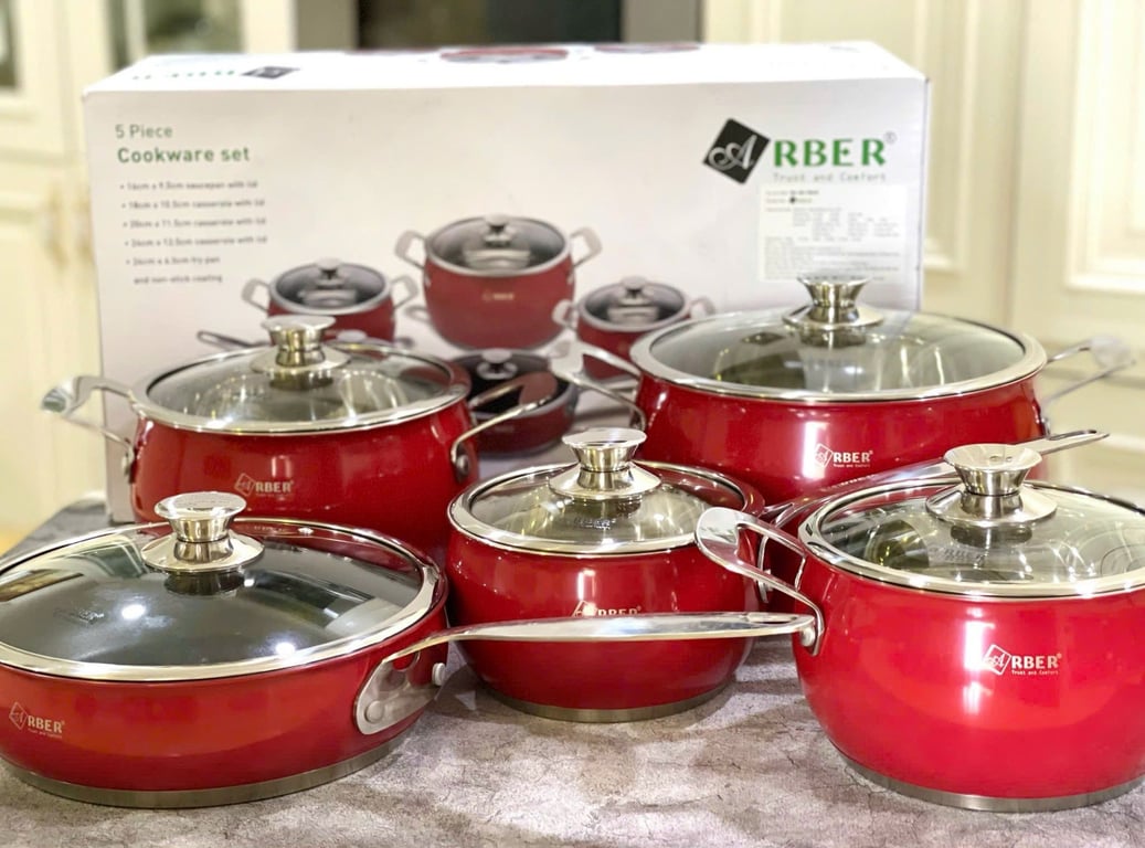 Bộ nồi inox 5 món ARBER AN06SMD màu đỏ