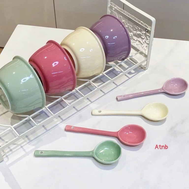 SET 4 BÁT + 4 THÌA SỨ MIX MÀU SIÊU XINH