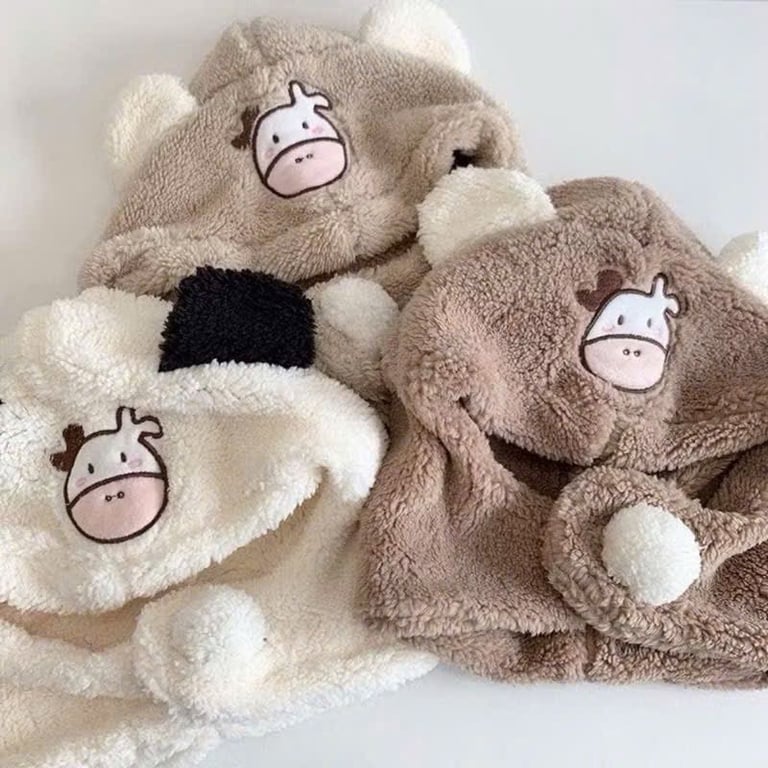 MŨ lông cừu kèm khăn hình bò sữa cho bé 3-8 tuổi