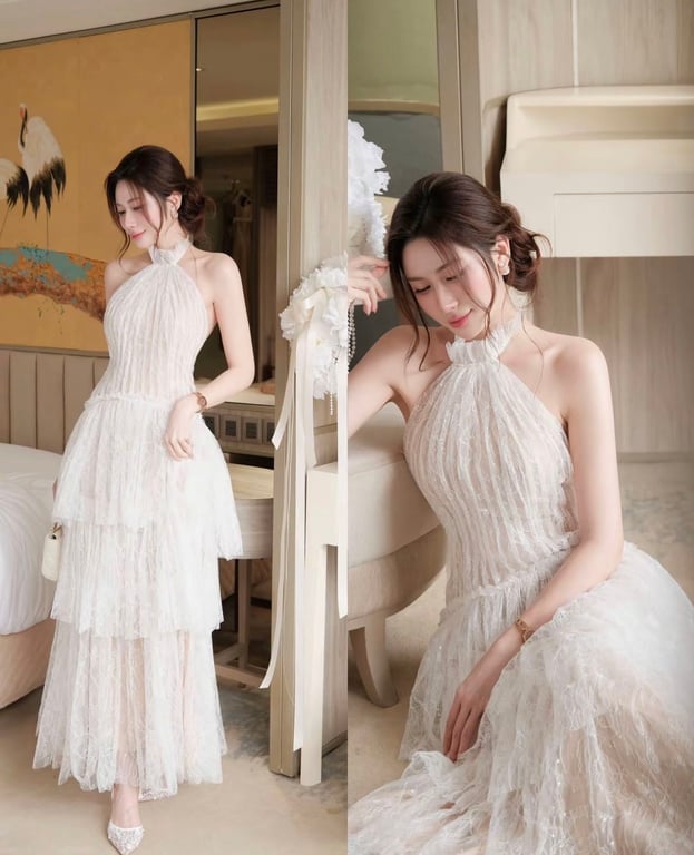 Váy yếm tầng ren ly